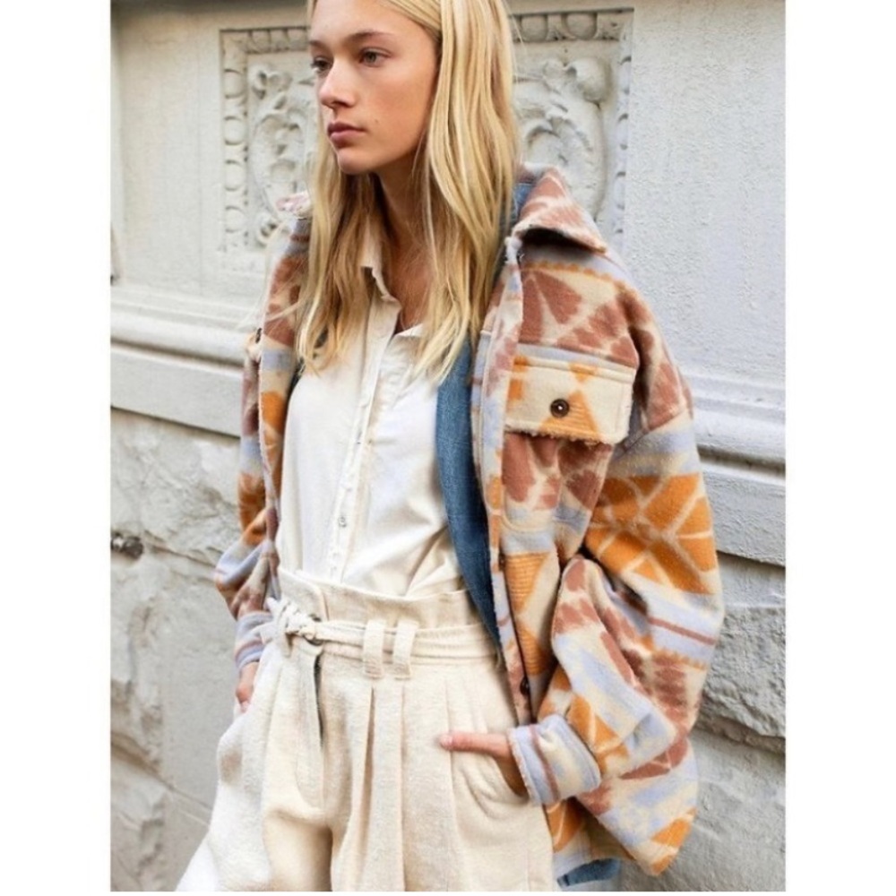 Free People Jacquard Ruby Jacket Aztec Pattern Sedona Combo Size M